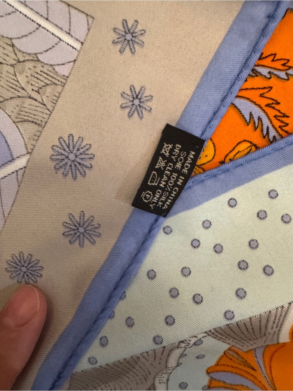 Luxury 90cm Silk Orange and Light Blue Scarf - Picture 5 of 6